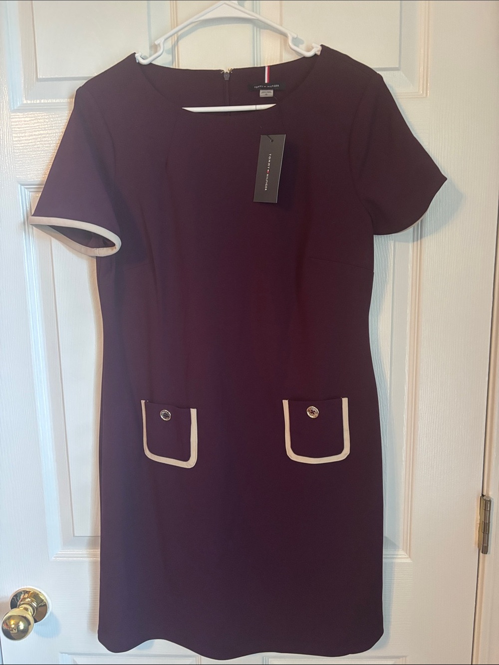 Tommy Hilfiger Plum Shift Dress with Cream Trim